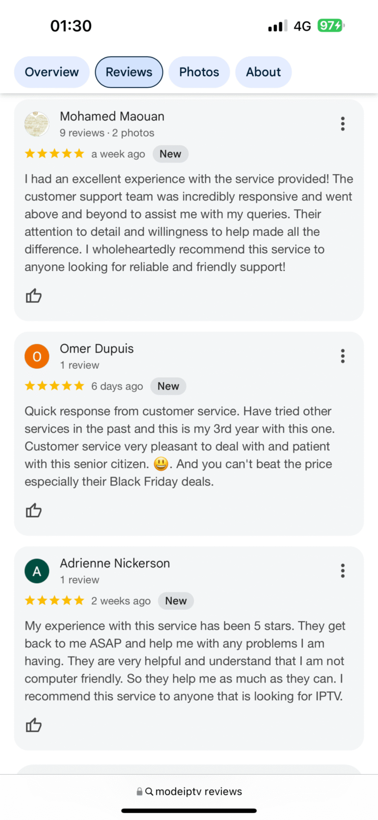 Customer feedback and testimonials for IPTV belgie services